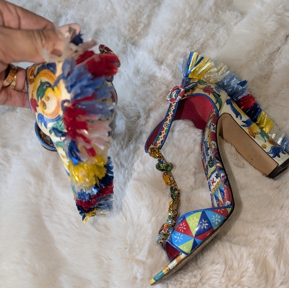 Dolce And Gabbana Colorful Women's Heels with Fringe Detail - Picture 4 of 5